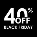 40% off. Black Friday design template. Sales, discount price, shopping and low price symbol. Vector illustration